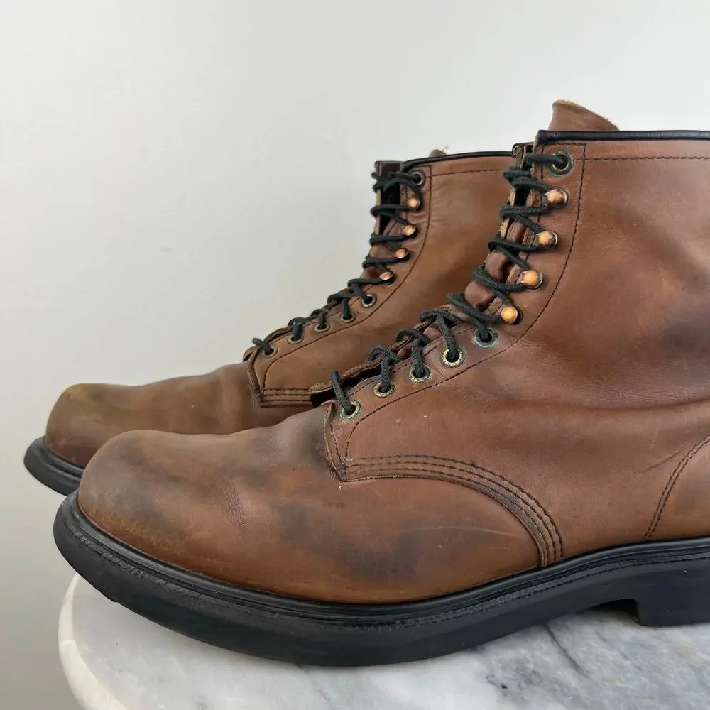 Men's Vintage Red Wing 953 Lace Up Brown Leather Soft Toe Work Boots (Sz 16)